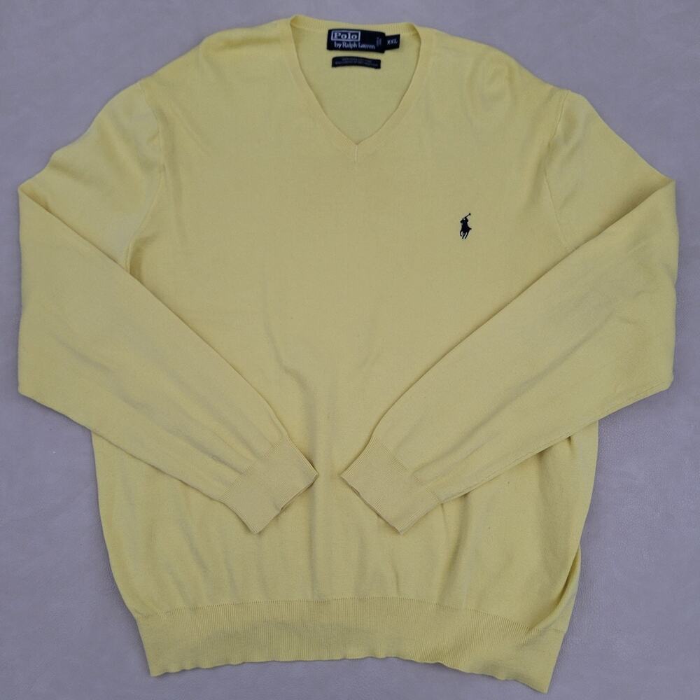 Vintage Polo Ralph Lauren Sweater Mens XXL Yellow Pima Cotton V-Neck Pullover